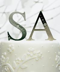Brushed Silver Monogram with Crystals Cake Topper