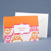 20622 Orange Damask and Crest Thank You Cards