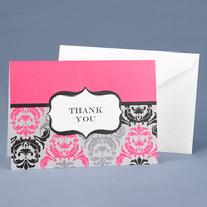 20623 Fuchsia Damask and Crest Thank You Cards