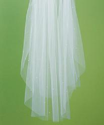 Two Tier Soft Tulle Veil with Scattered Pearls and Cut Edge