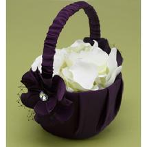 Floral Fantasy Flower Girl Basket in Eggplant