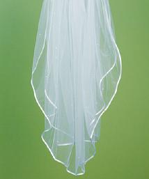 8230 Two Tier Soft Tulle Veil with Satin Ribbon Edge & Scattered Pearls