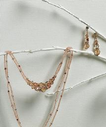 Two Row Multi Beads in Champagne & Gold Necklace & Earrings