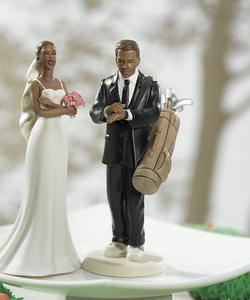 Golf Fanatic Groom Dark Skin Tone Cake Topper