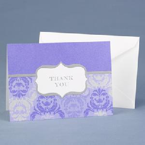 20624 Purple Damask and Crest Thank You Cards