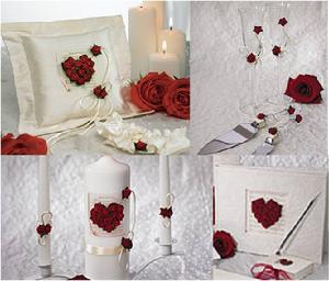 Flower of Love Wedding Collection, Ring Pillow, Garter, Toasting Flutes, Cake Knife Set, Unity Candle, Guest Book, Pen Set