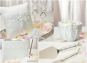 Sweet Art Wedding Accessory Collection, Ring Pillow, Toasting Flutes, Garter, Flower Girl Basket, Guest Book, Cake Knife, Pen Set